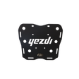 MotoCare CNC carrier plate mounted on Yezdi Adventure motorcycle rear showing heavy duty luggage support and secure mounting system