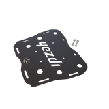 MotoCare CNC carrier plate mounted on Yezdi Adventure motorcycle rear showing heavy duty luggage support and secure mounting system