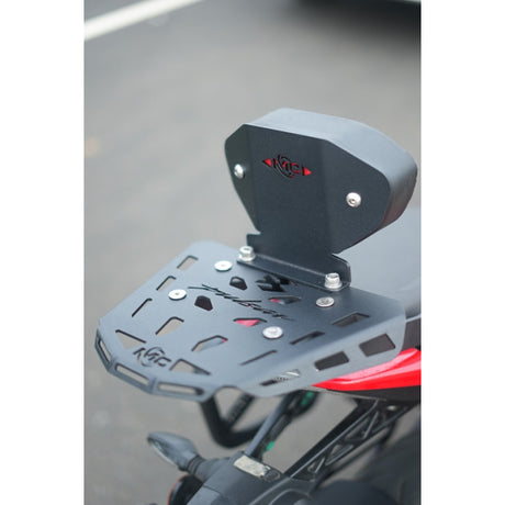 MotoCare CNC backrest carrier for Bajaj Pulsar NS400Z with luggage plate and passenger support