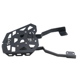 MotoCare CNC rear carrier plate installed on Jawa 42 FJ motorcycle for luggage support and protection