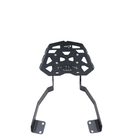 MotoCare CNC rear carrier plate installed on Jawa 42 FJ motorcycle for luggage support and protection