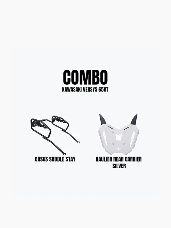 Legundary Custom Haulier Rear Carrier Silver and Casus Saddle Stay Combo for Kawasaki Versys 650 Black Silver Luggage System