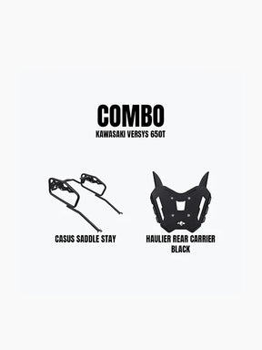 Legundary Custom Haulier Rear Carrier Black and Casus Saddle Stay Combo for Kawasaki Versys 650 Luggage System