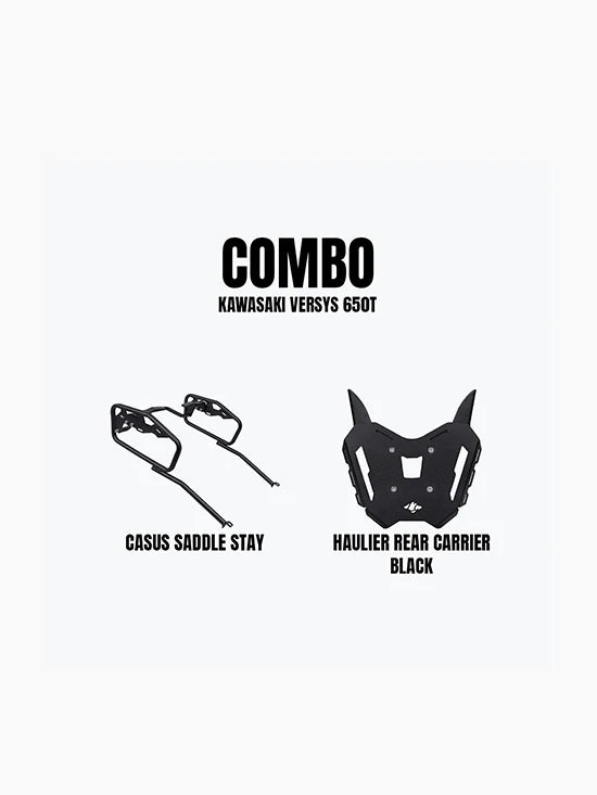 Legundary Custom Haulier Rear Carrier Black and Casus Saddle Stay Combo for Kawasaki Versys 650 Luggage System
