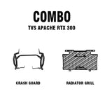 Legundary Custom Raptor Crash Guard Upper Lower Set Black with Vector Radiator Grill Black for TVS Apache RTX 300