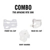 Legundary Custom Engine Styling Combo for TVS Apache RTX 300 Casque Rear Oil Cap Tricorn Front Oil Cap Titan Boot Guards Silver