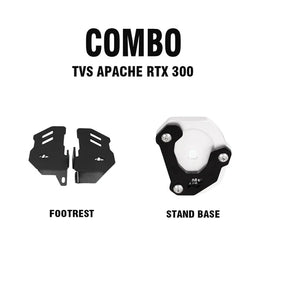 Legundary Custom Combo for TVS Apache RTX 300 Bolster Pillion Footrest Genesis Side Stand Base Black Silver