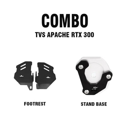 Legundary Custom Combo for TVS Apache RTX 300 Bolster Pillion Footrest Genesis Side Stand Base Black Silver