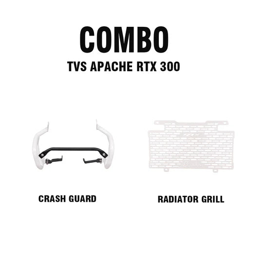 Legundary Custom Raptor Crash Guard Upper Lower Set with Vector Radiator Grill for TVS Apache RTX 300 Silver