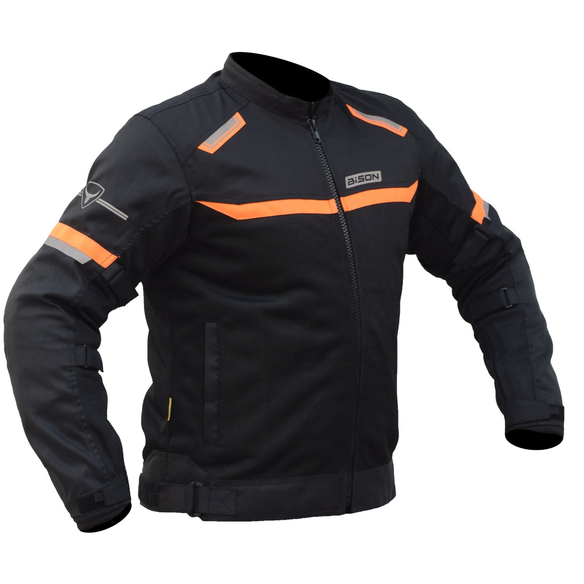 Bison ProGear COMET black orange motorcycle riding jacket front view