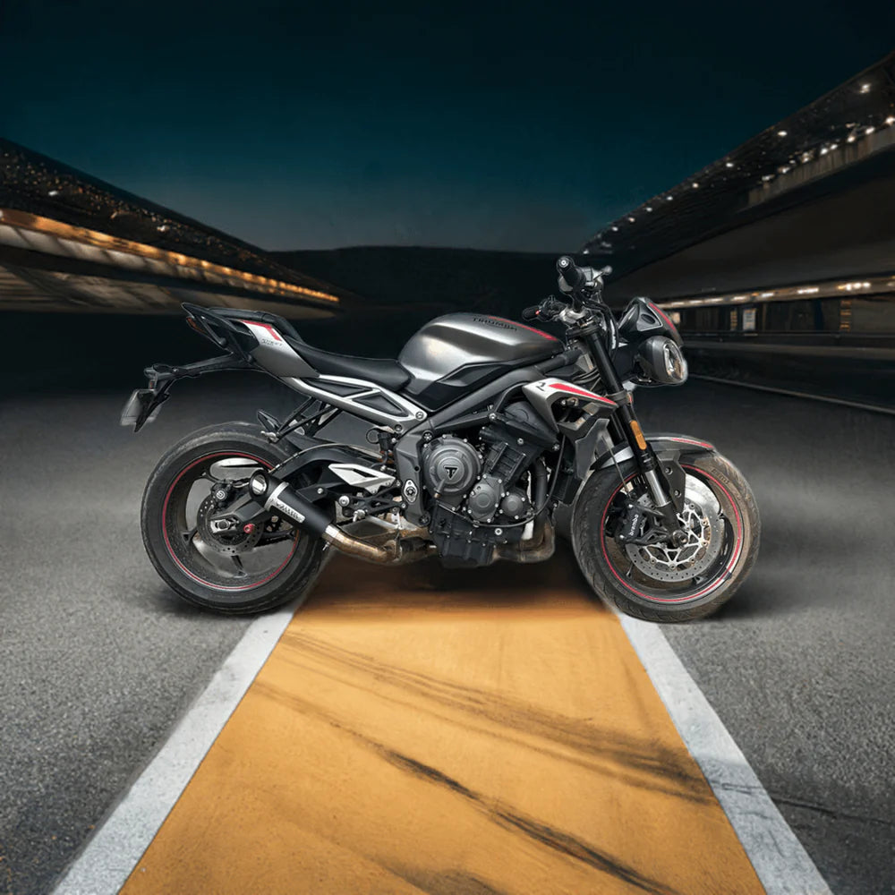 Outlaw 2.0 stainless steel slip-on exhaust with link pipe for Triumph Street Triple 765 2014-2022