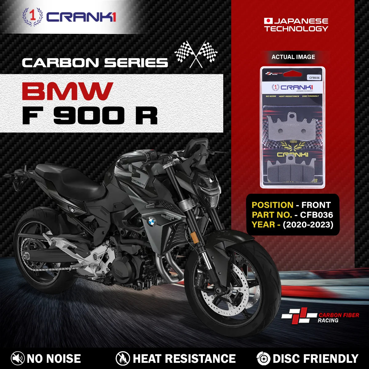 CRANK1 CFB036 Carbon Brake Pads For BMW F 900 R 2020-2023 Front Brake