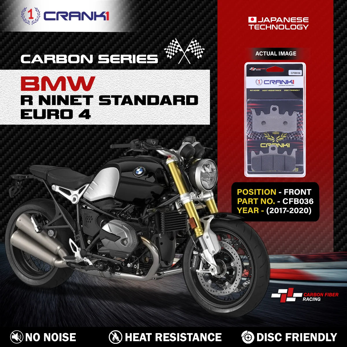 CRANK1 CFB036 carbon brake pads for BMW R nineT Standard Euro 4 2017-2020 front brake