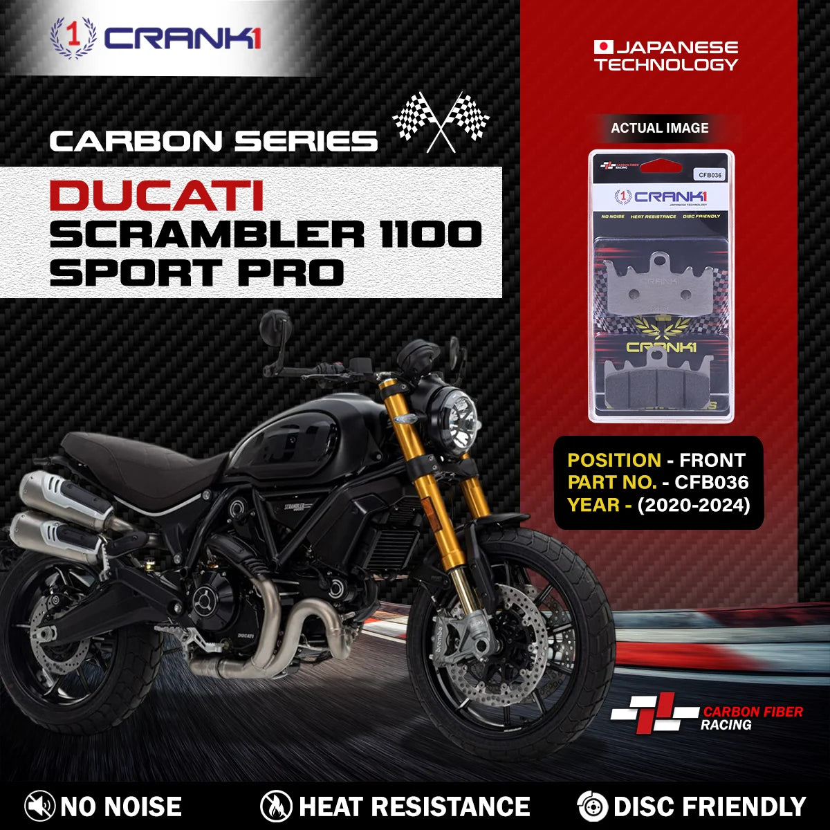 CRANK1 CFB036 carbon brake pads for Ducati Scrambler 1100 Sport Pro 2020-2024 front