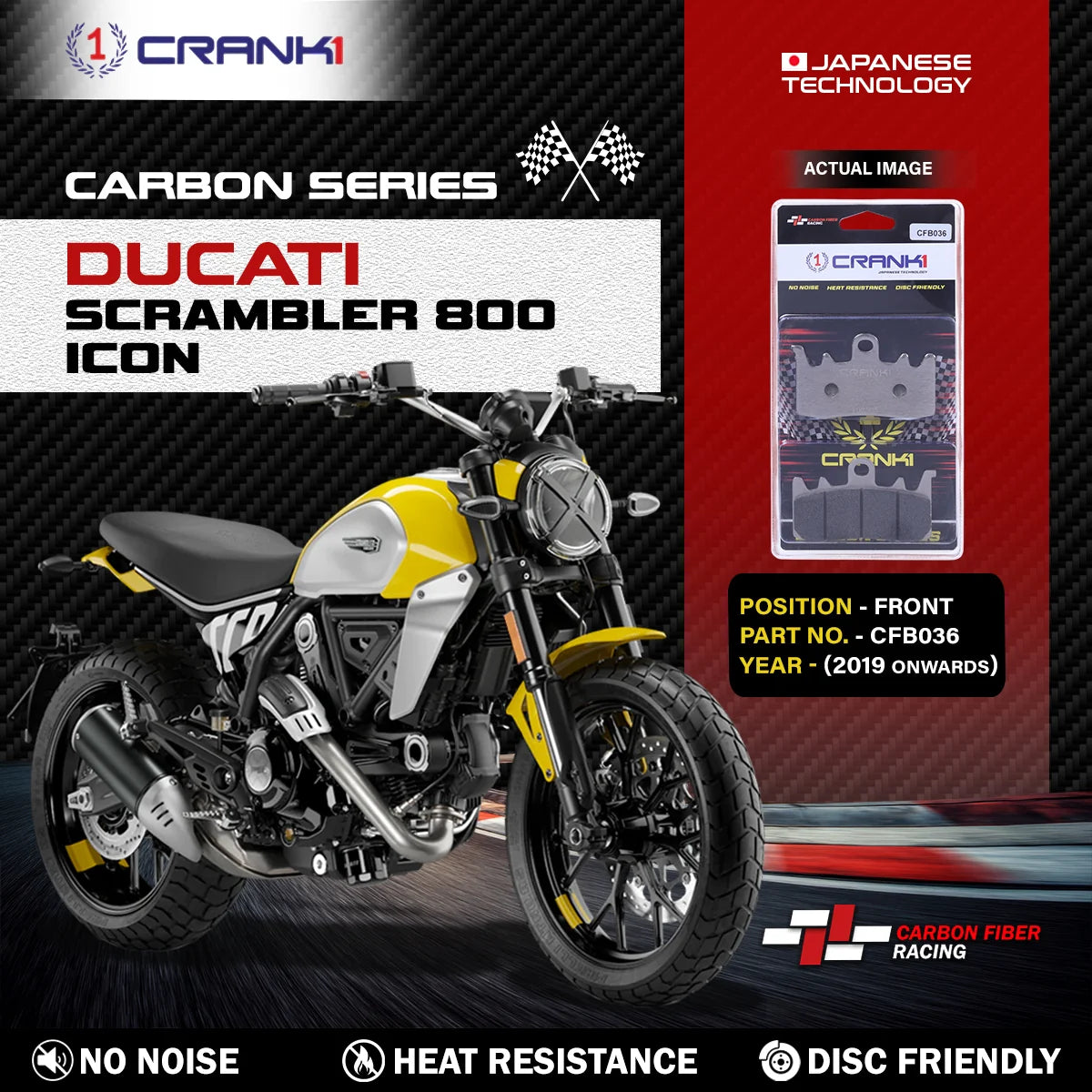 CRANK1 CFB036 carbon brake pads for Ducati Scrambler 800 Icon 2019 front