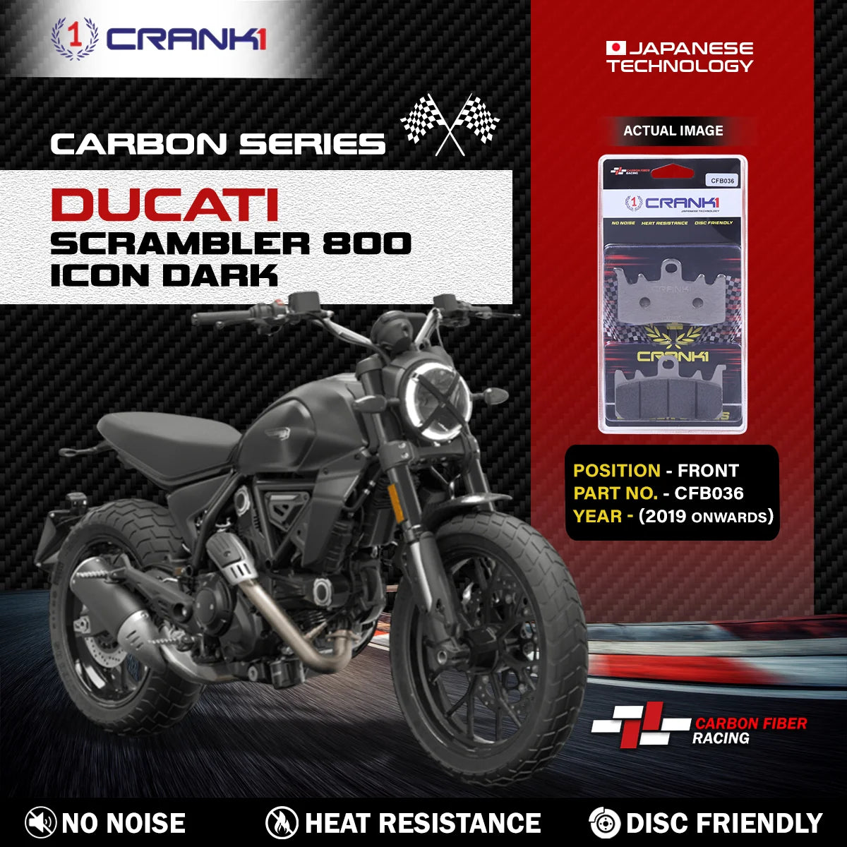 CRANK1 CFB036 carbon brake pads for Ducati Scrambler 800 Icon Dark 2019 front