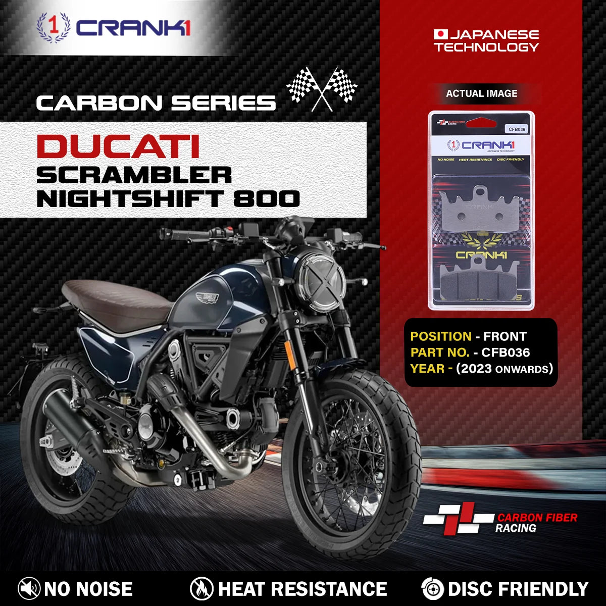 CRANK1 CFB036 carbon brake pads for Ducati Scrambler Nightshift 800 2023 front