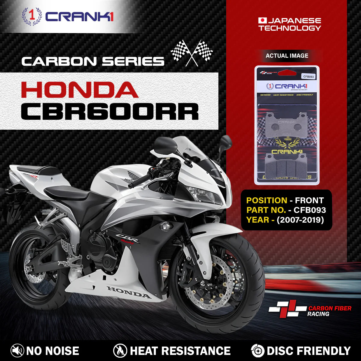 CRANK1 CFB093 carbon brake pads for Honda CBR600RR 2007-2019 front