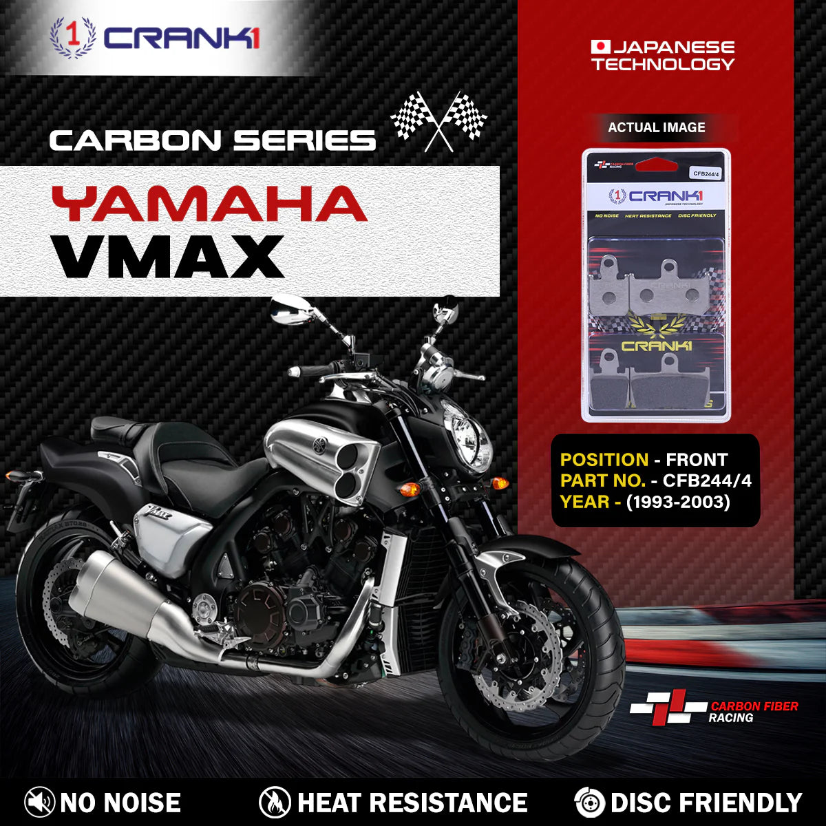 CRANK1 CFB244/4 carbon brake pads for Yamaha VMAX 1993-2003 front