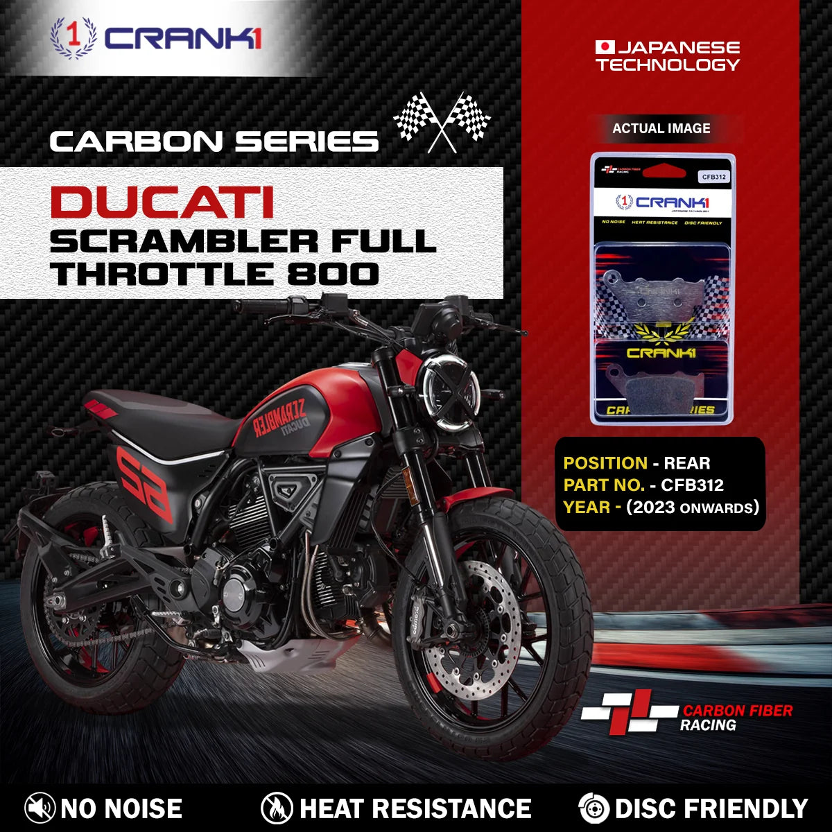 CRANK1 CFB312 Carbon Brake Pads Rear for Ducati Scrambler Full Throttle 800