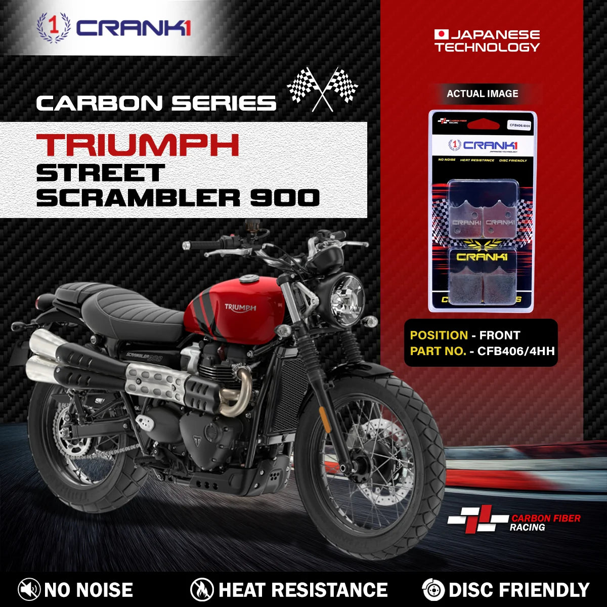 CRANK1 CFB406/4 Carbon Front Brake Pads for Triumph Street Scrambler 900