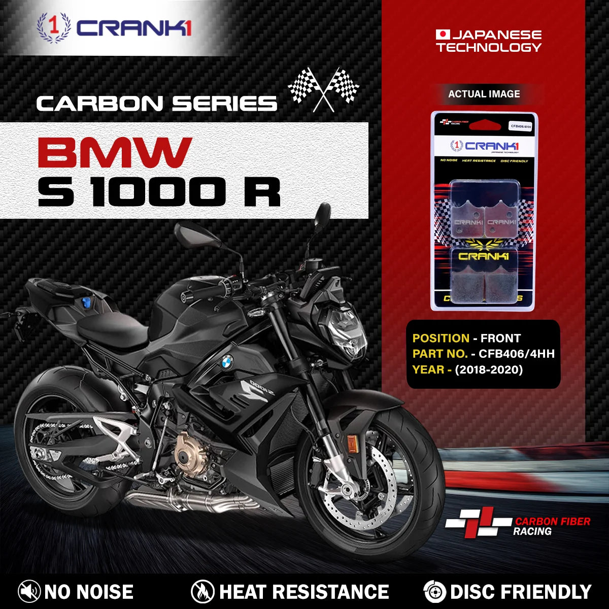 CRANK1 CFB406/4 carbon brake pads for BMW S1000R 2018-2020