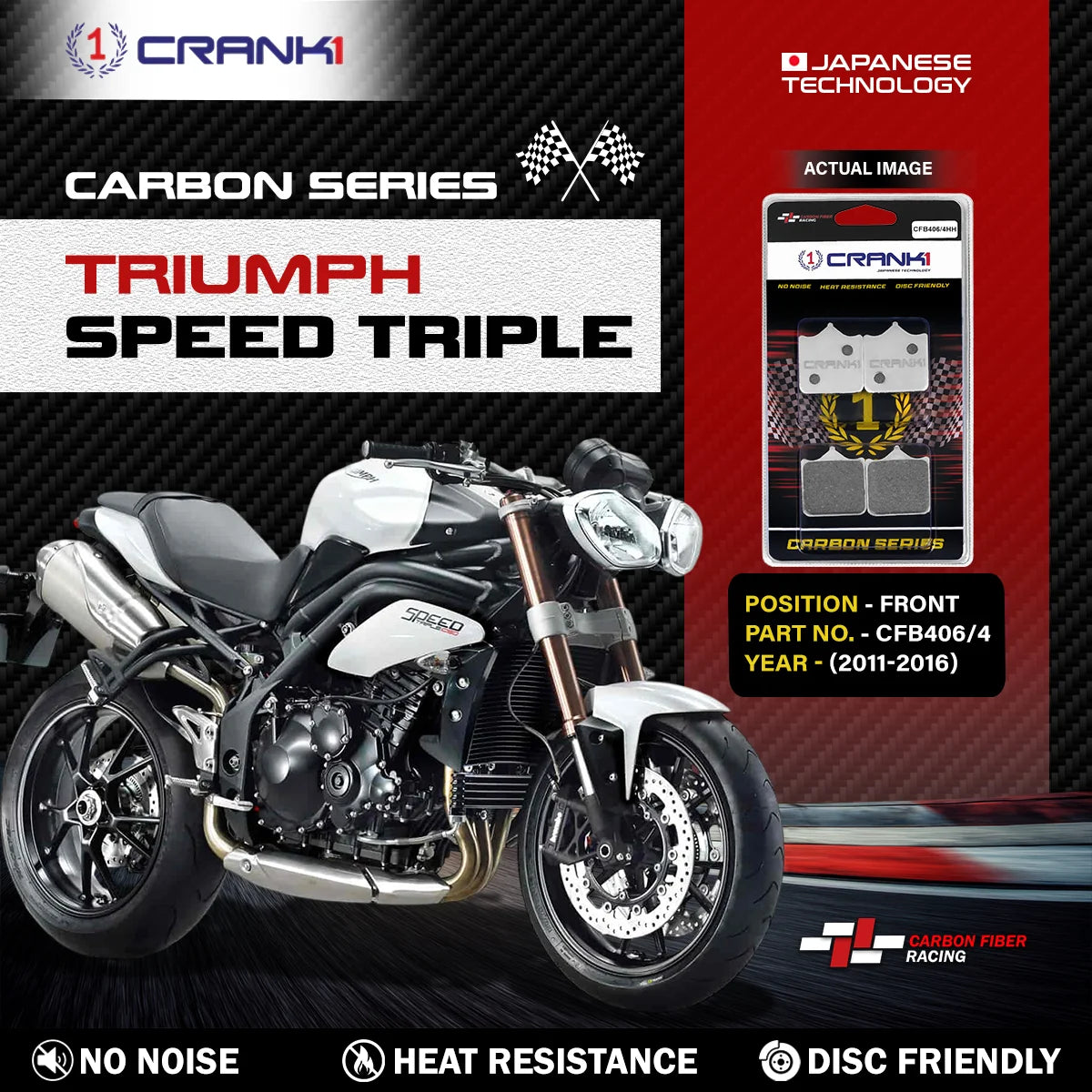 CRANK1 CFB406/4 carbon brake pads for Triumph Speed Triple 2011-2016