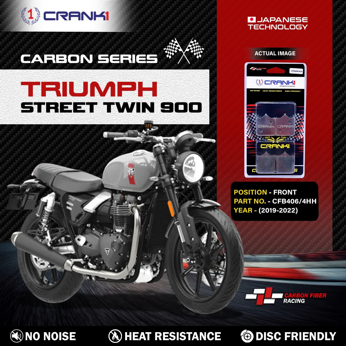 CRANK1 CFB406/4 carbon brake pads for Triumph Street Twin 900 2019-2022