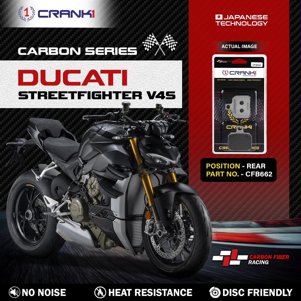 CRANK1 CFB662 Carbon Rear Brake Pads for Ducati Streetfighter V4S