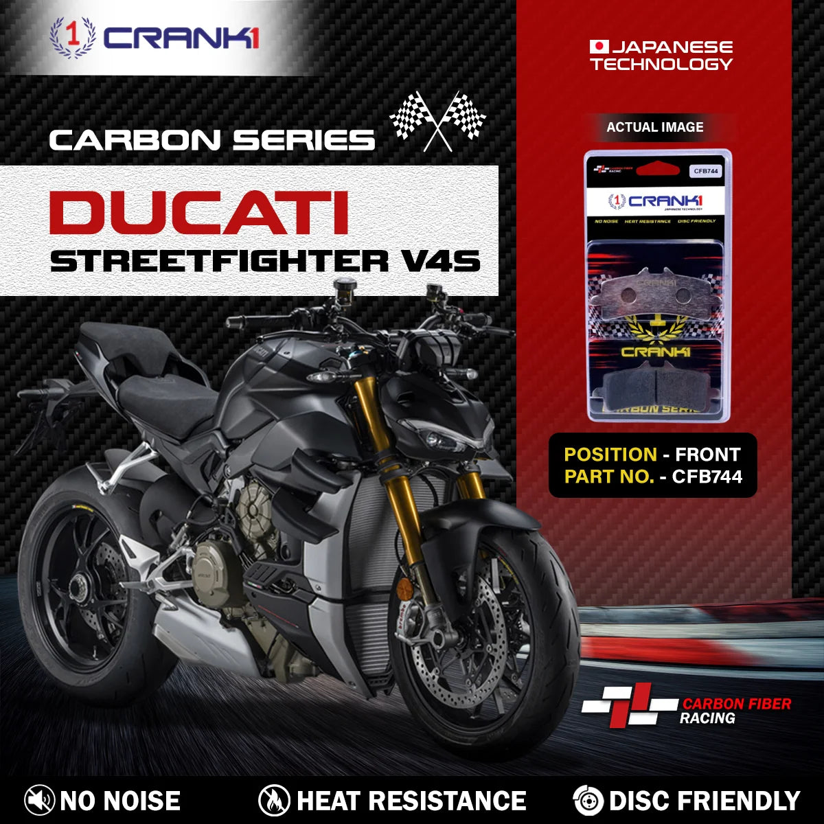 CRANK1 CFB744 Carbon Front Brake Pads for Ducati Streetfighter V4S