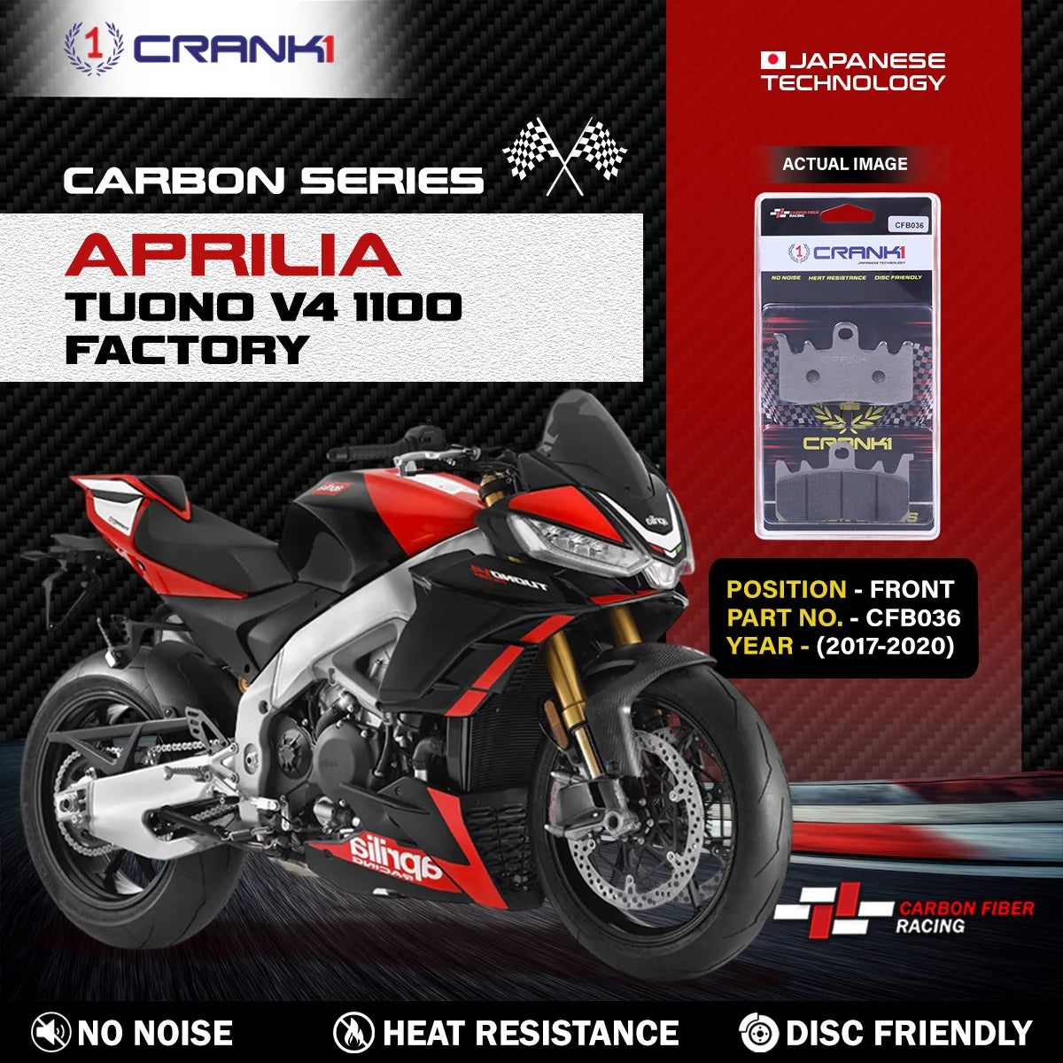CRANK1 Carbon Brake Pads CFB036 For Aprilia Tuono V4 1100 Factory 2017-2020 Front