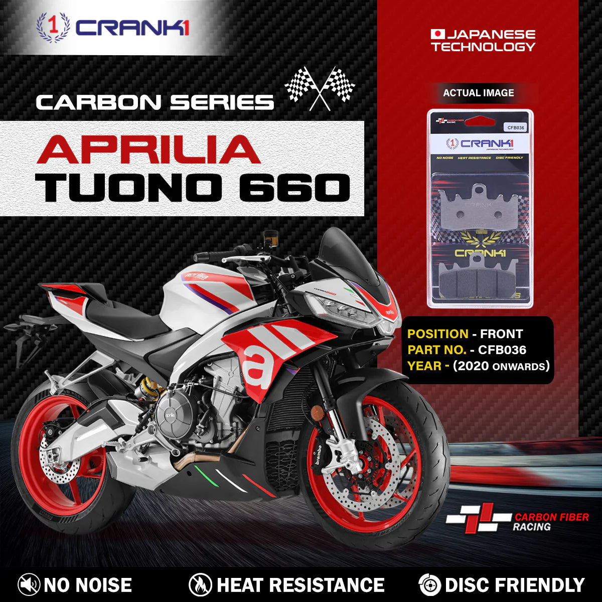CRANK1 Carbon Brake Pads CFB036 Front For Aprilia Tuono 660 2020 Onwards Motorcycle