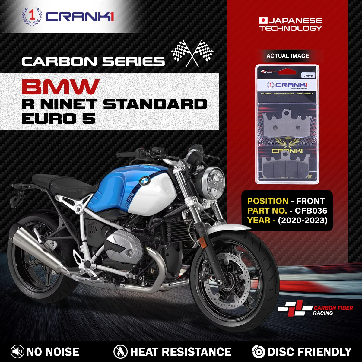 CRANK1 Carbon Brake Pads CFB036 Front For BMW R nineT Standard Euro 5 2020-2023 Motorcycle