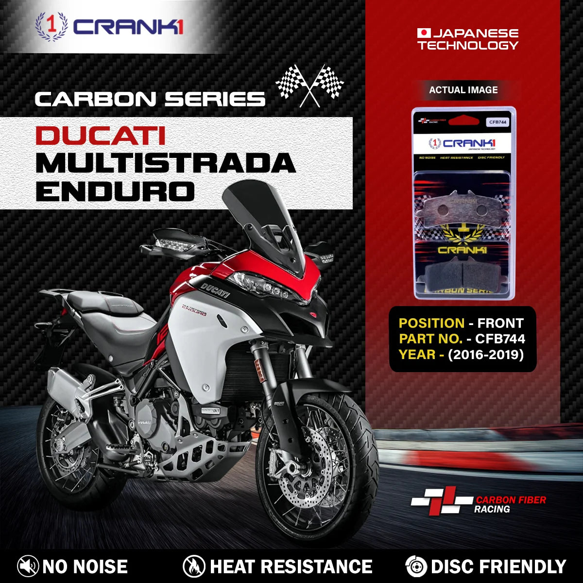 CRANK1 Carbon Brake Pads CFB036 front brake pads for Ducati Multistrada Enduro 2016-2019 high performance carbon motorcycle brake pads