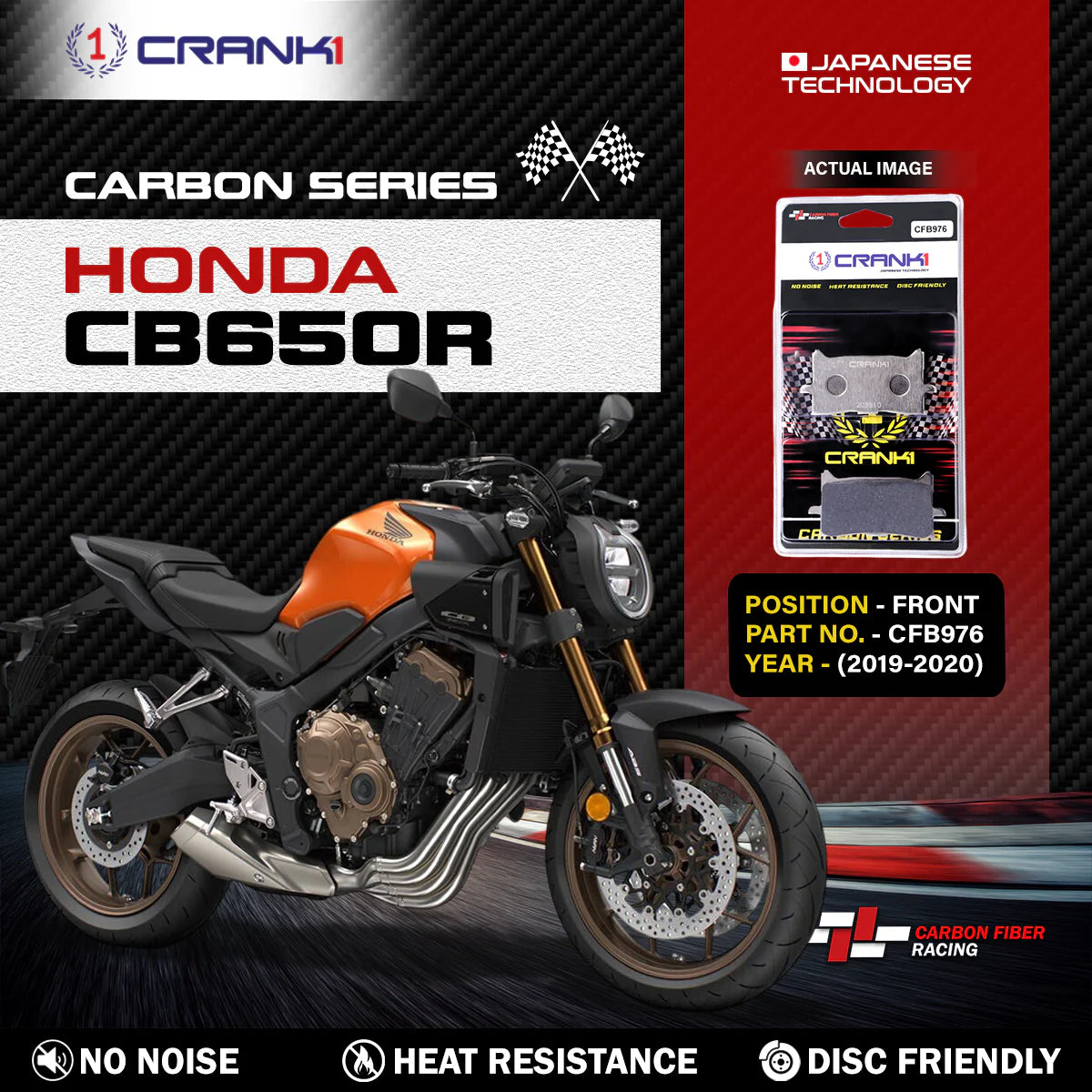 CRANK1 Carbon Brake Pads For Honda CB650R 2019-2023 Front