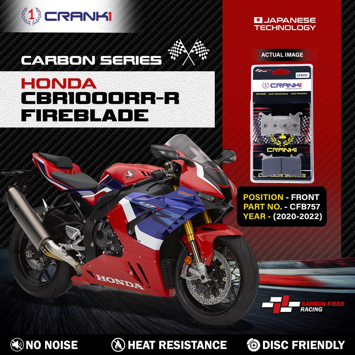 CRANK1 Carbon Brake Pads Front For Honda CBR1000RR-R Fireblade 2020-2022 CFB757