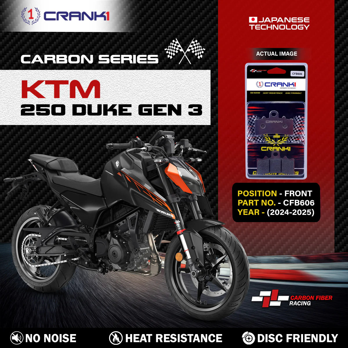 CRANK1 Carbon Front Brake Pads CFB606 for KTM 250 Duke Gen 3 2024 2025
