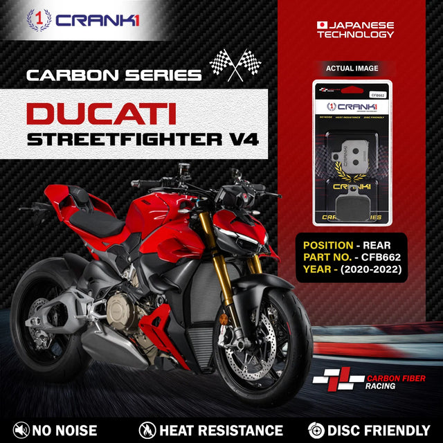CRANK1 Carbon Rear Brake Pads CFB662 for Ducati Streetfighter V4 (2020–2022)