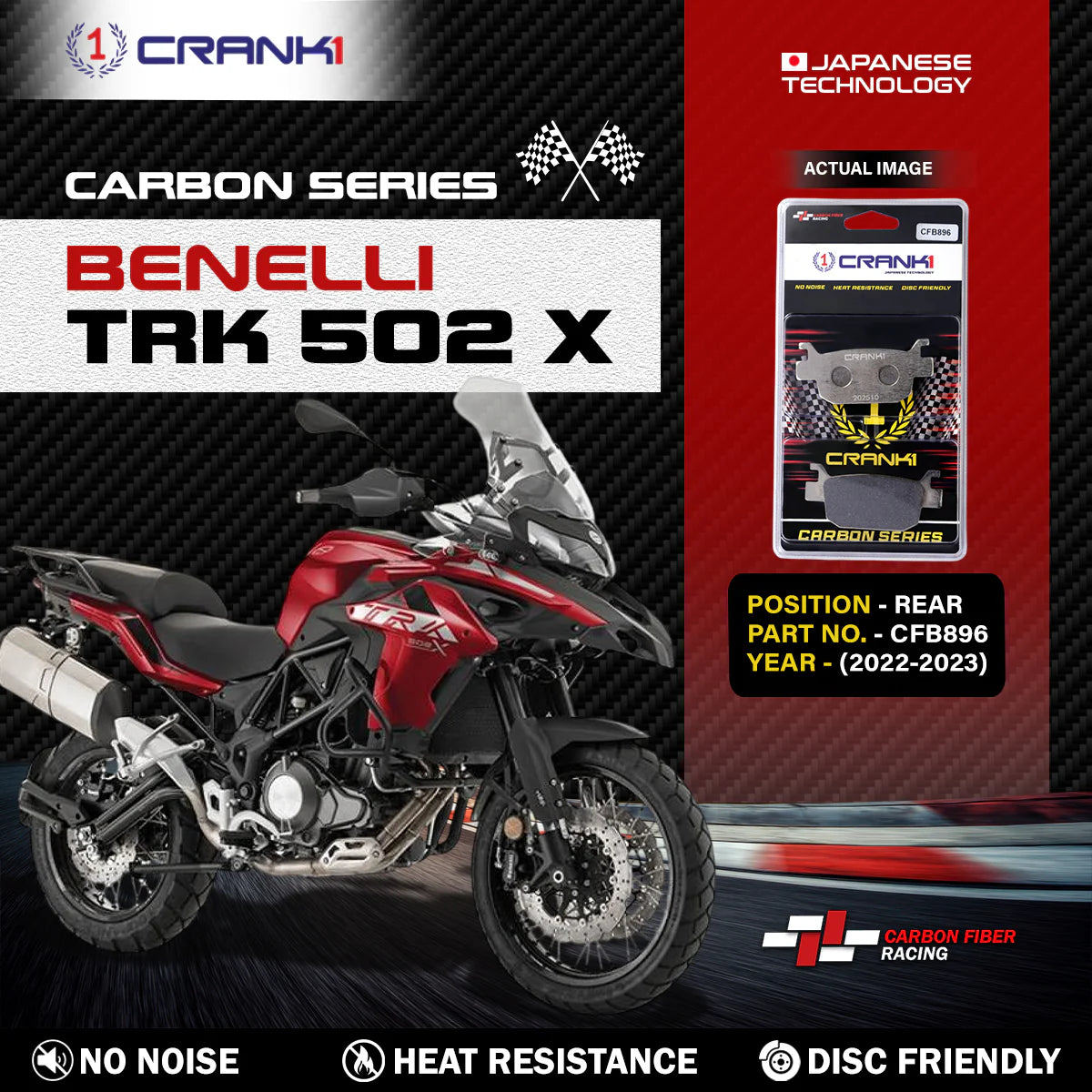 CRANK1 Carbon Rear Brake Pads CFB896 for Benelli TRK 502 X (2022-2023)