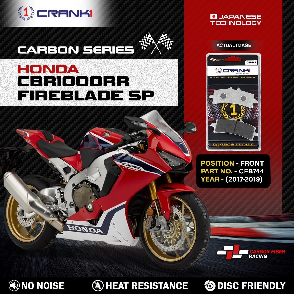 CRANK1 CFB744 carbon front brake pads for Honda CBR1000RR Fireblade SP 2017-2019