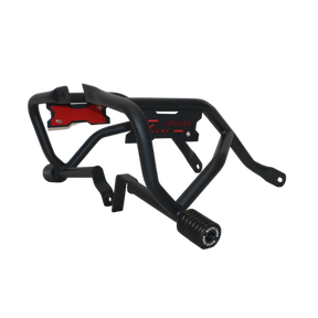 MotoCare crash guard with dual sliders and name plate installed on Hero Xpulse motorcycle providing engine protection and rugged styling