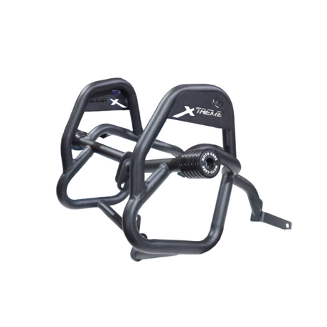MotoCare crash guard with dual sliders installed on Hero Xtreme 125R for engine protection