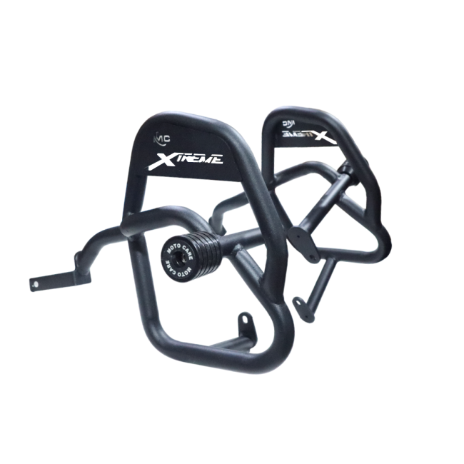 MotoCare crash guard with dual sliders installed on Hero Xtreme 125R for engine protection