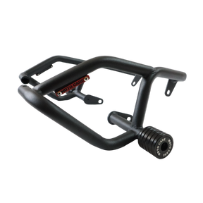 MotoCare crash guard with dual sliders for Jawa 42 front view