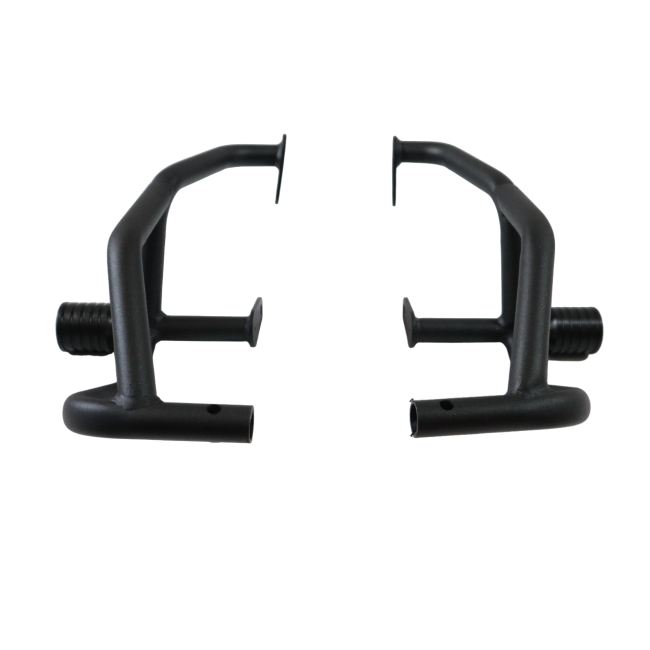 MotoCare crash guard with dual sliders for Jawa 42 front view