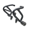 MotoCare crash guard with dual sliders installed on Jawa 42 Bobber motorcycle for engine and frame protection during impact