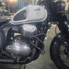 MotoCare crash guard with dual sliders installed on Jawa 42 Bobber motorcycle for engine and frame protection during impact