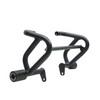 MotoCare crash guard with dual sliders installed on Jawa 42 Bobber motorcycle for engine and frame protection during impact
