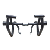 MotoCare crash guard with dual sliders installed on Jawa 42 FJ motorcycle for engine and frame protection during impact