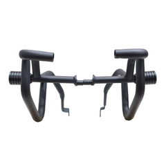 MotoCare crash guard with dual sliders installed on Jawa 42 FJ motorcycle for engine and frame protection during impact